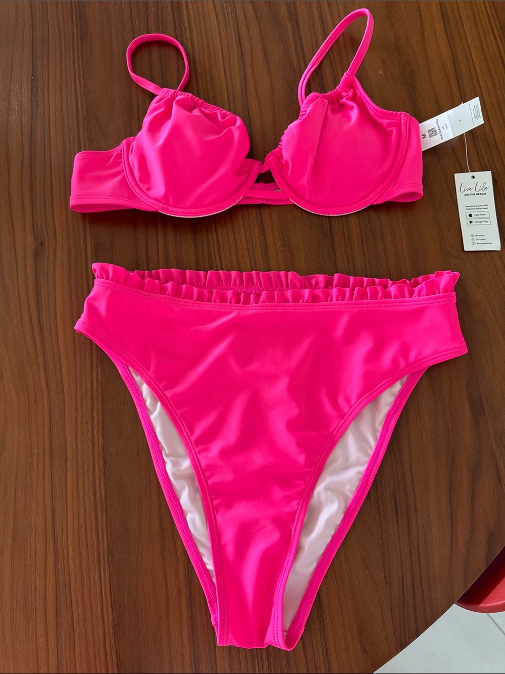 Cupshe Hot Pink Ruffle High-Waist Bikini Set